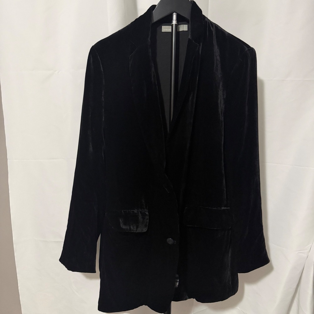 Vince Black Silk Blend Velvet Blazer Jacket Women Size 0 Single Breasted Luxe